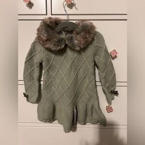Toddler girl winter Sweater dress with fur neck detail long sleeve
